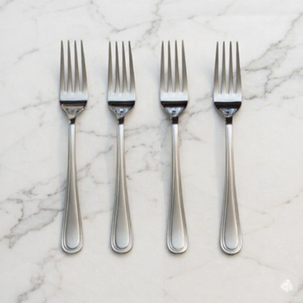 Modern Double Line Dinner Fork Set 4 Stainless Steel Glossy Flatware